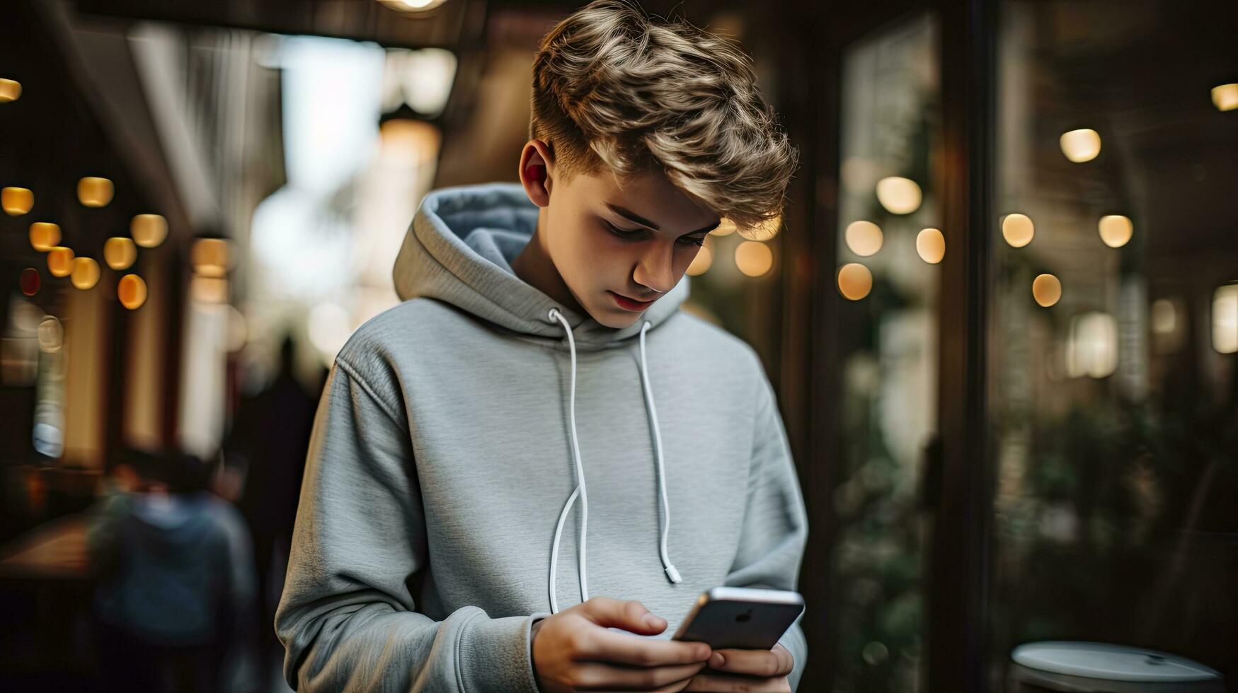 AI generated Young boy browsing through his phone photo
