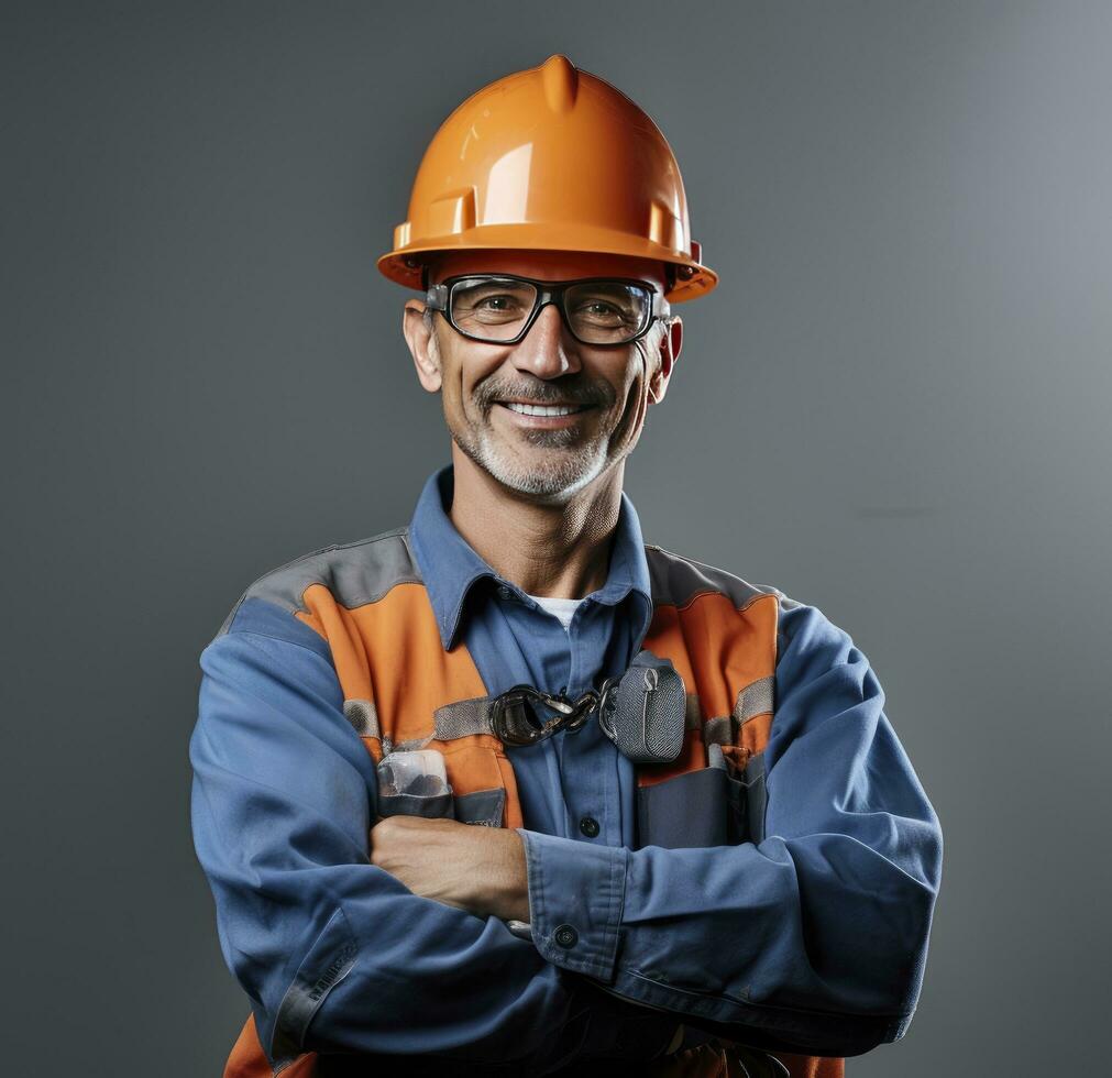 AI generated Construction worker with hard hat photo