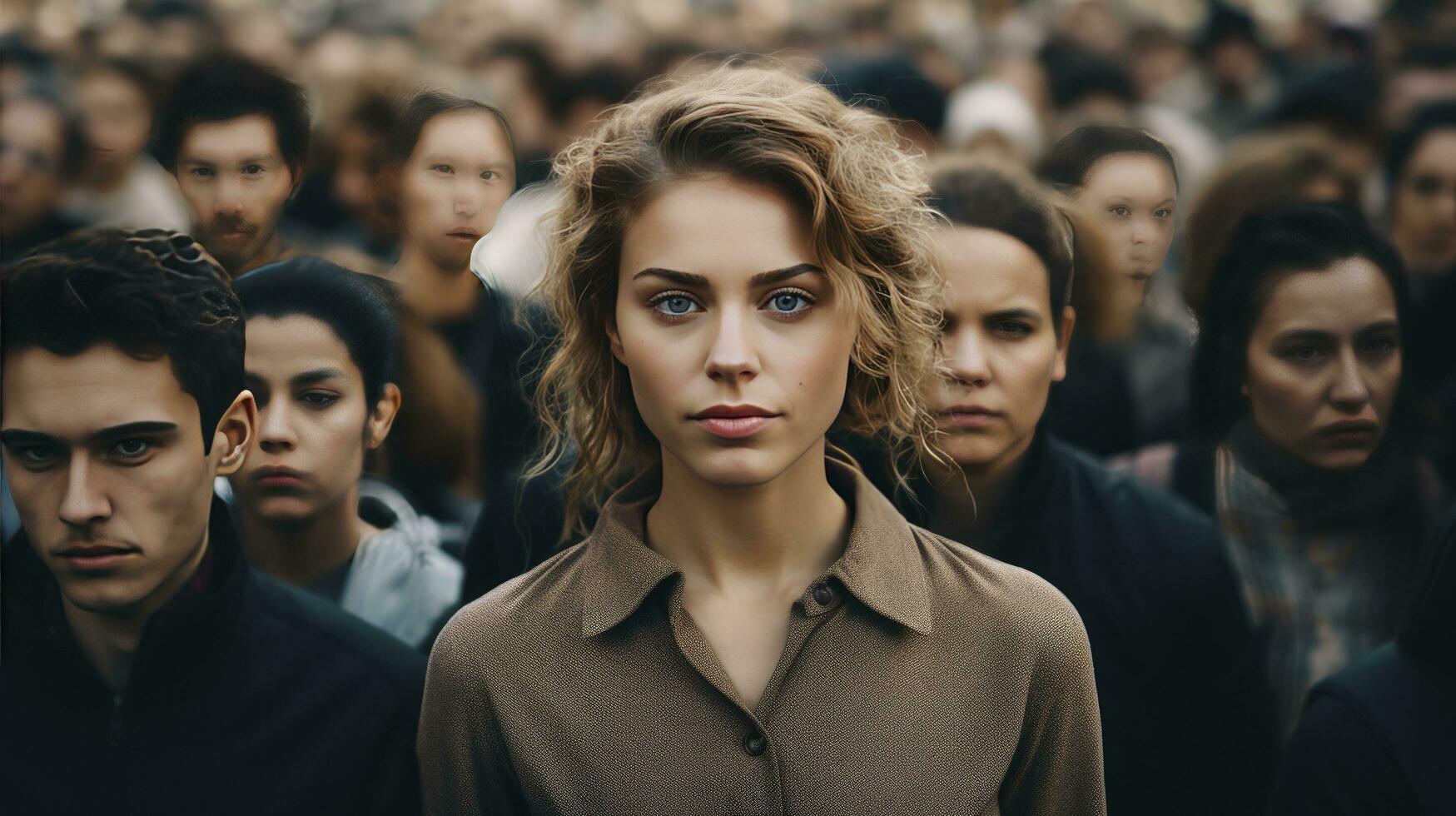 AI generated Large crowd of commuters walking through the streets photo