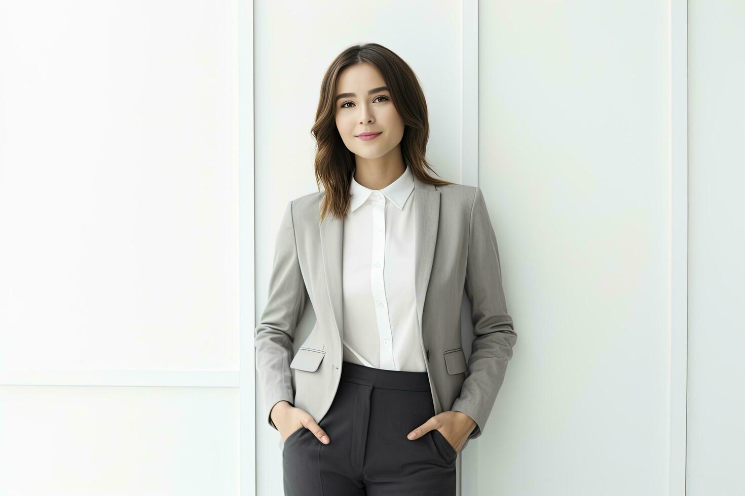AI generated Cheerful business woman standing isolated photo
