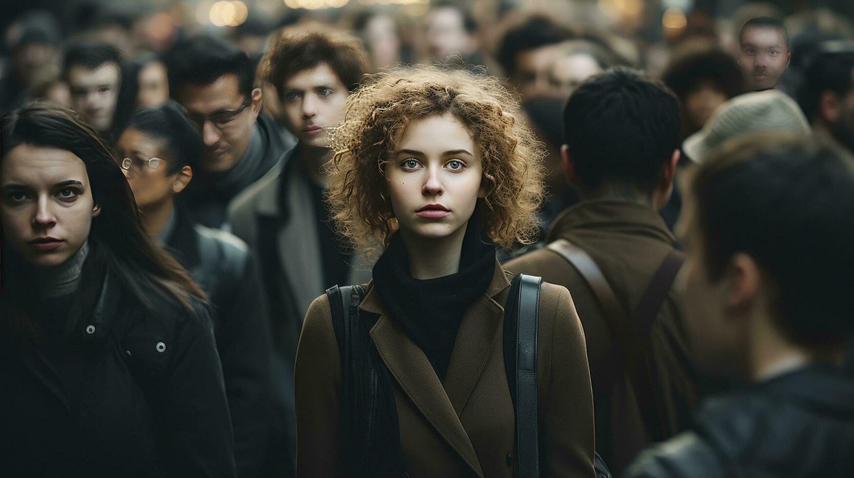 AI generated Large crowd of commuters walking through the streets photo