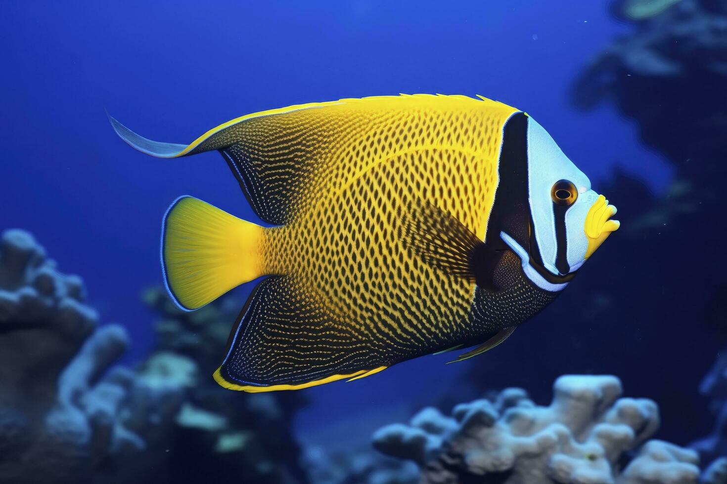 AI generated Beautiful angelfish in the ocean. AI Generated photo