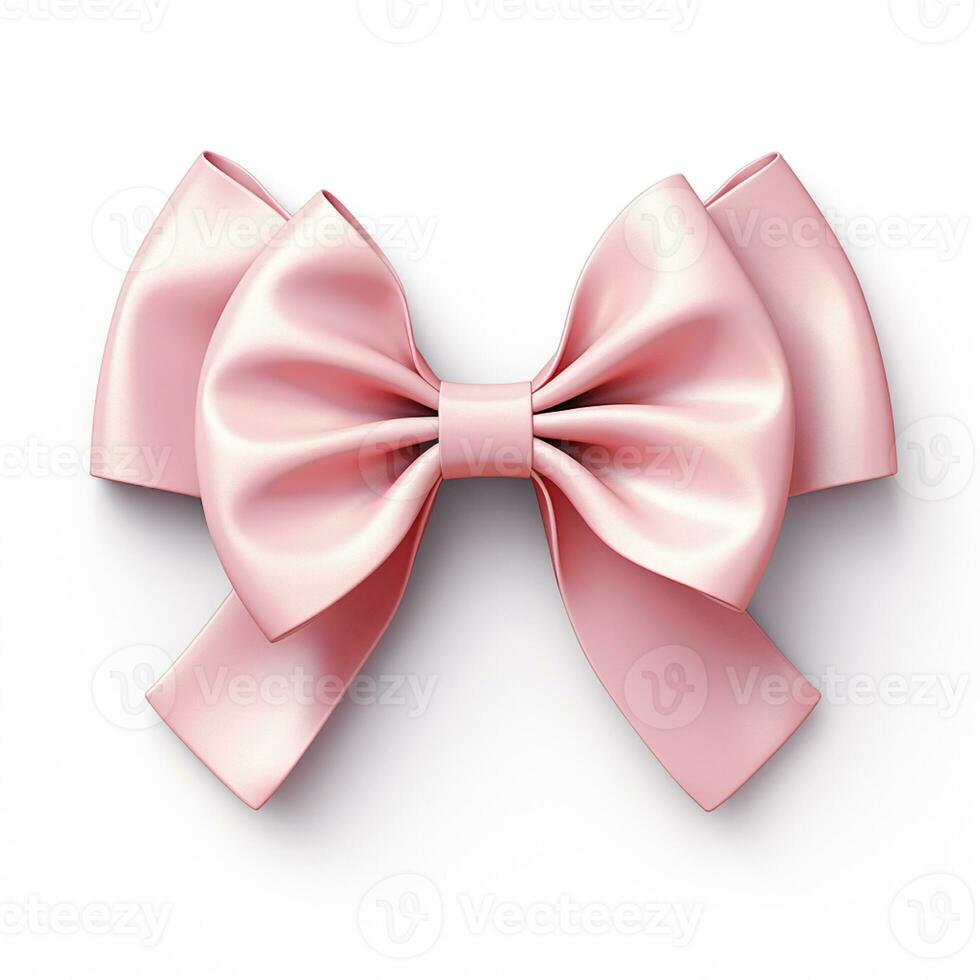 AI generated Hyper-Realistic photo of pink gift ribbon bow on white background