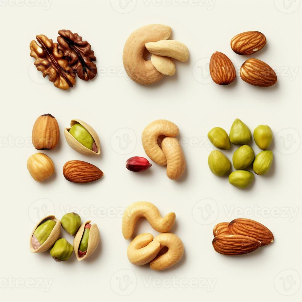 AI generated many types of nuts on the background photo