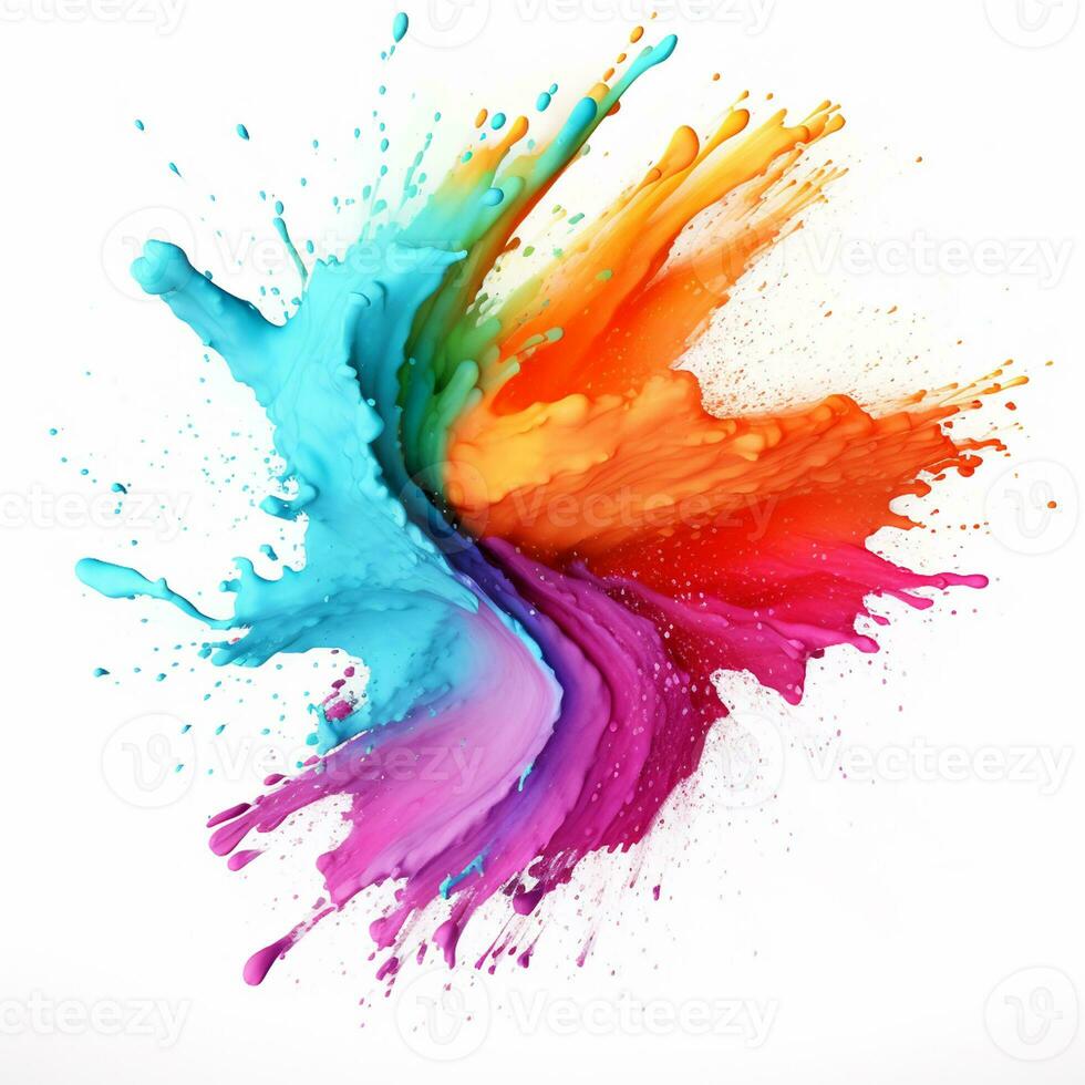 AI generated photorealistic powder paint splash isolated on pure white background. photo