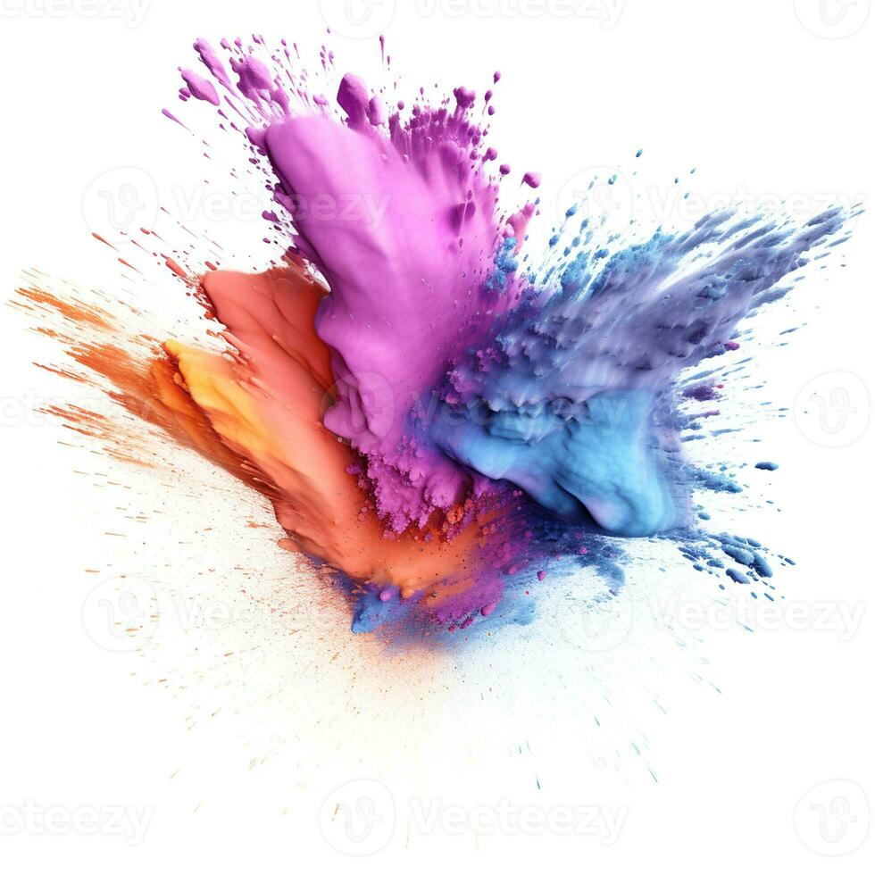 AI generated photorealistic powder paint splash isolated on pure white background. photo