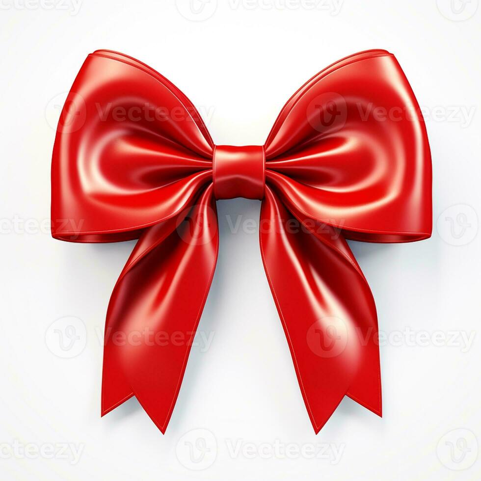 AI generated Hyper-Realistic photo of Red gift ribbon bow on white background