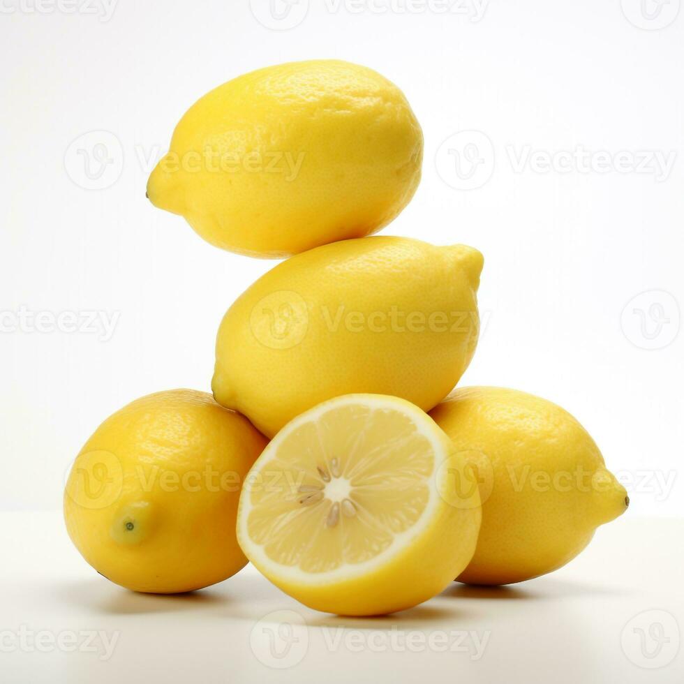 AI generated Hyper-realistic stack of lemon on white background photo