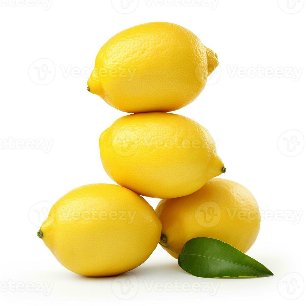 AI generated Hyper-realistic stack of lemon on white background photo