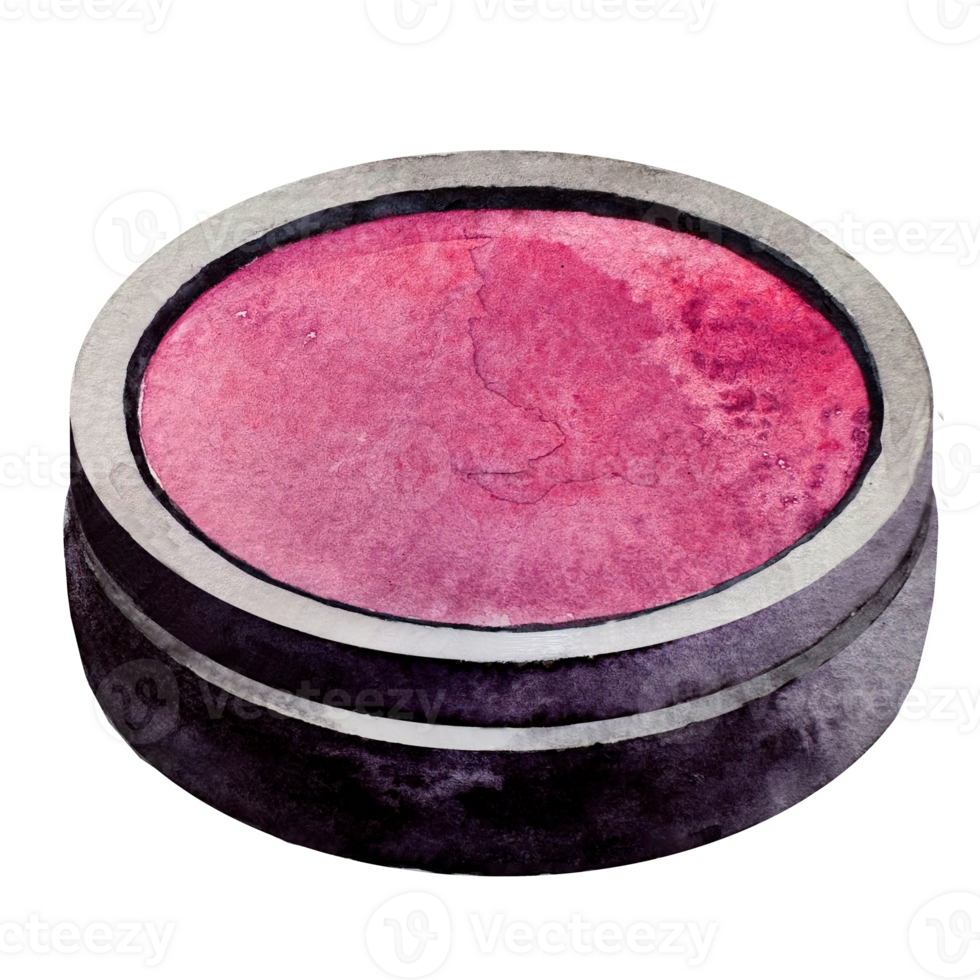 Single pink blush isolated side view. Watercolor makeup. For postcards and banner. png