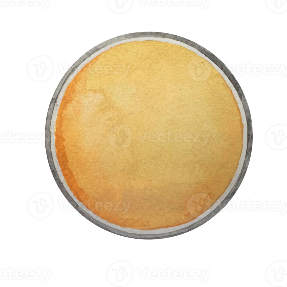 Compact yellow powder. isolated. top view. Watercolor makeup. For postcards and banner. png