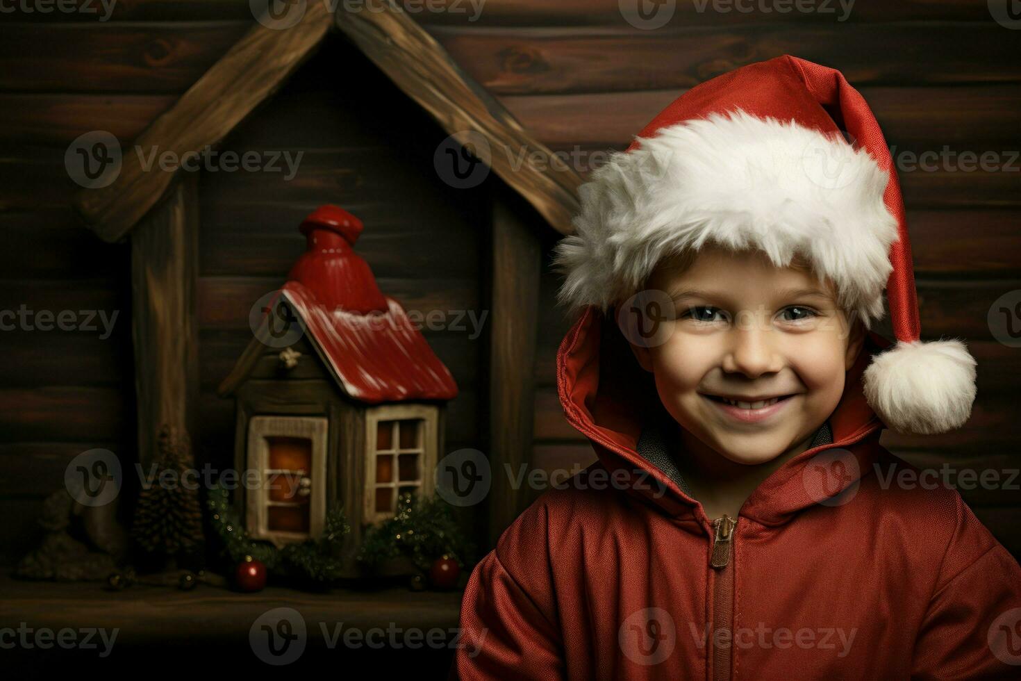 AI generated Festive Boy santa claus house. Generate Ai photo