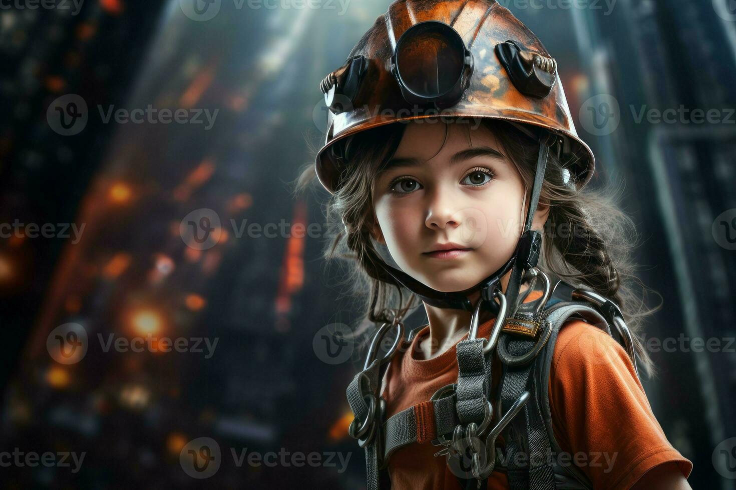 AI generated Adventurous Industrial climber girl skyscraper. Generate Ai photo