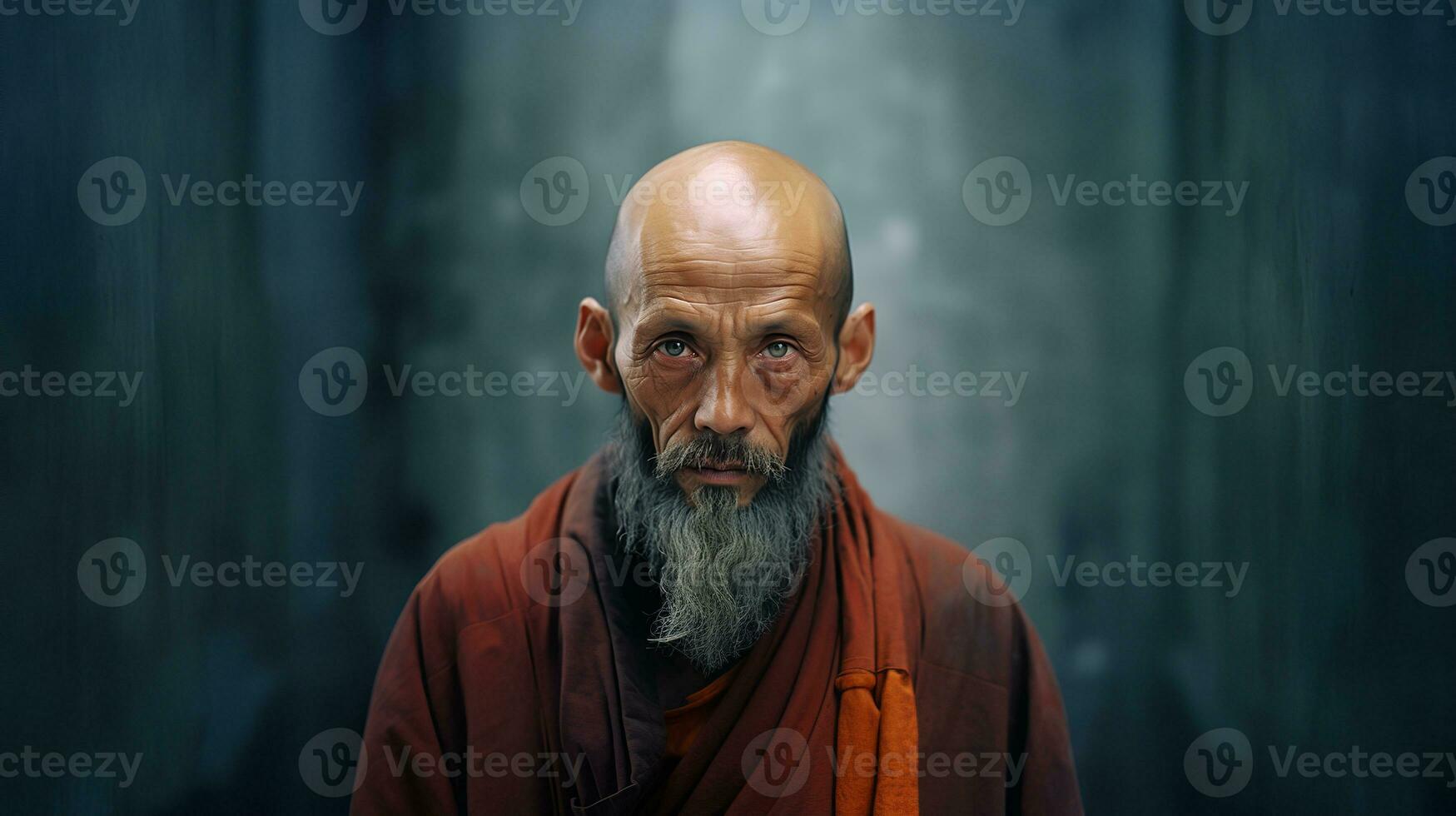AI generated A Chinese monk looking directly into the camera photo