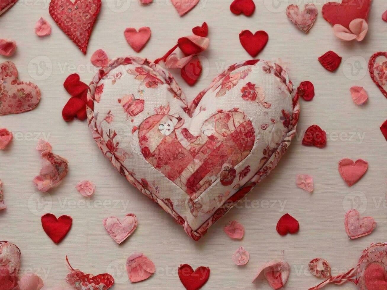 AI generated Heart shape made from fabric with a Valentine's Day theme. photo