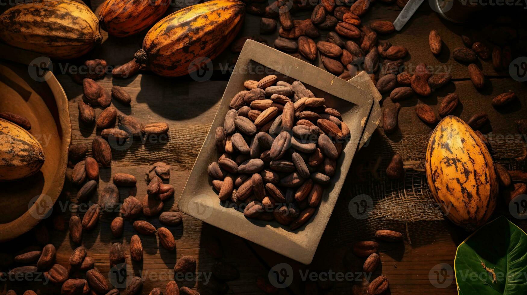 AI generated Portrait cocoa bean on the bowl with light exposure AI Generative photo