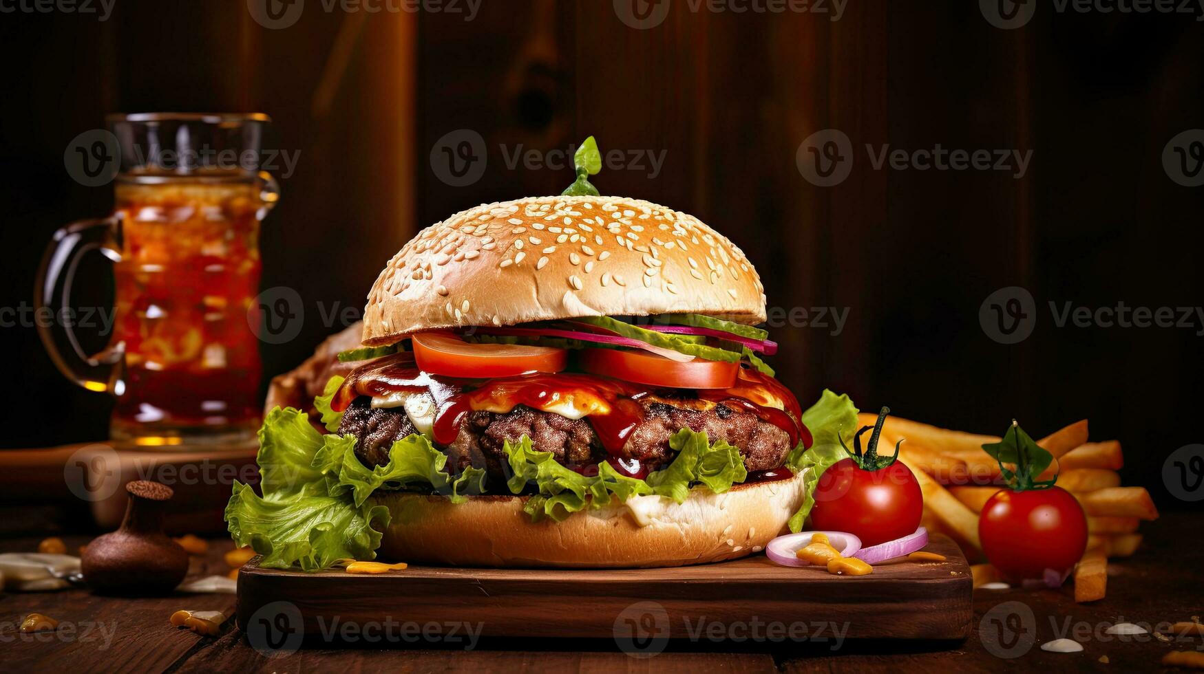 AI generated Delicious and juicy burger on the table AI Generative photo