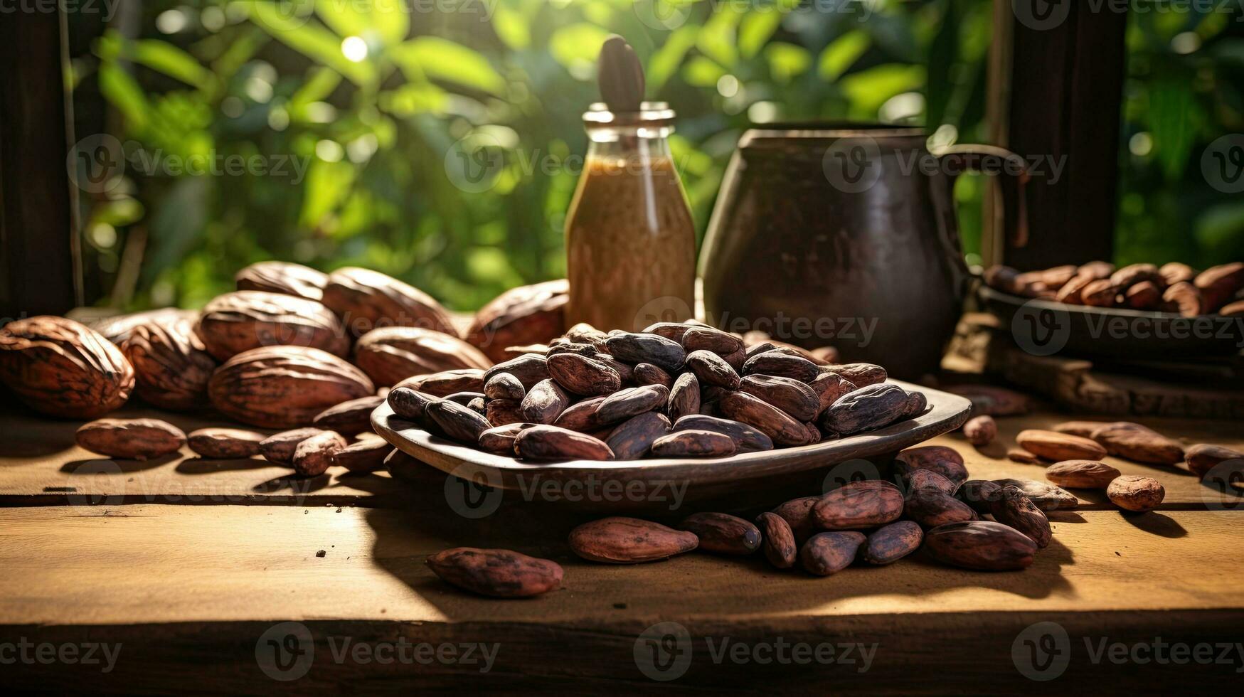 AI generated Portrait cocoa bean on the bowl with light exposure AI Generative photo