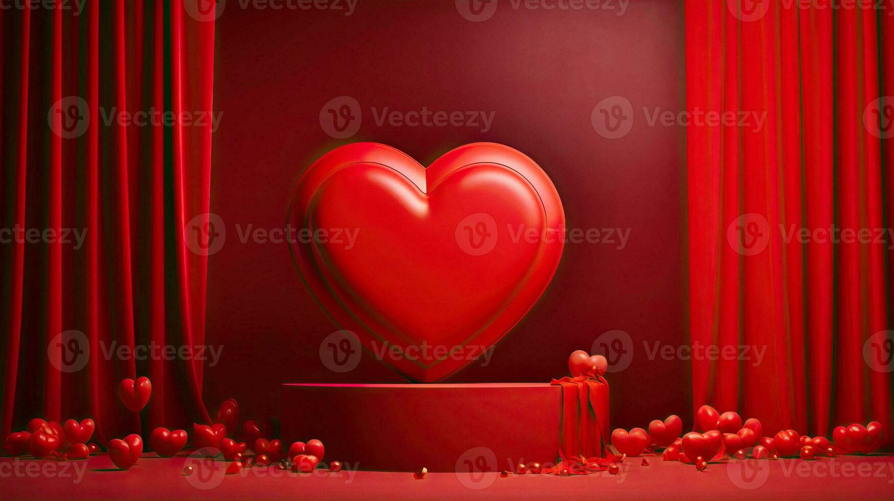 AI generated Red podium mockup with red heart AI Generative photo