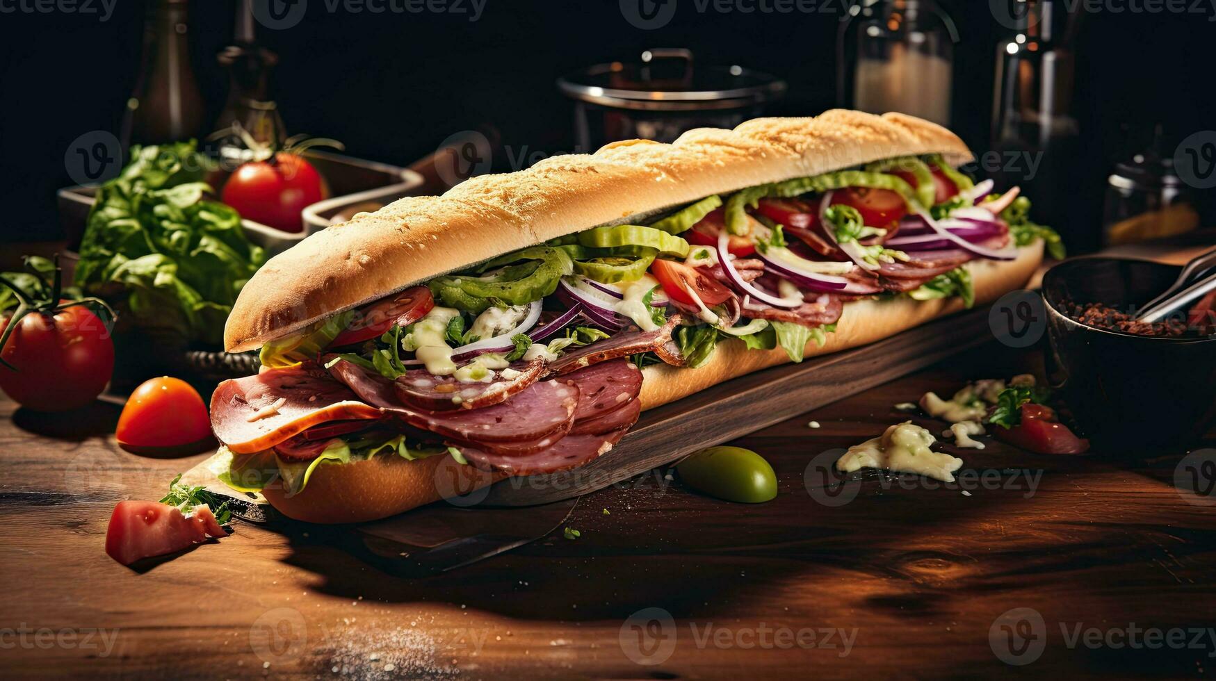 AI generated Submarine sandwich on the table AI Generative photo
