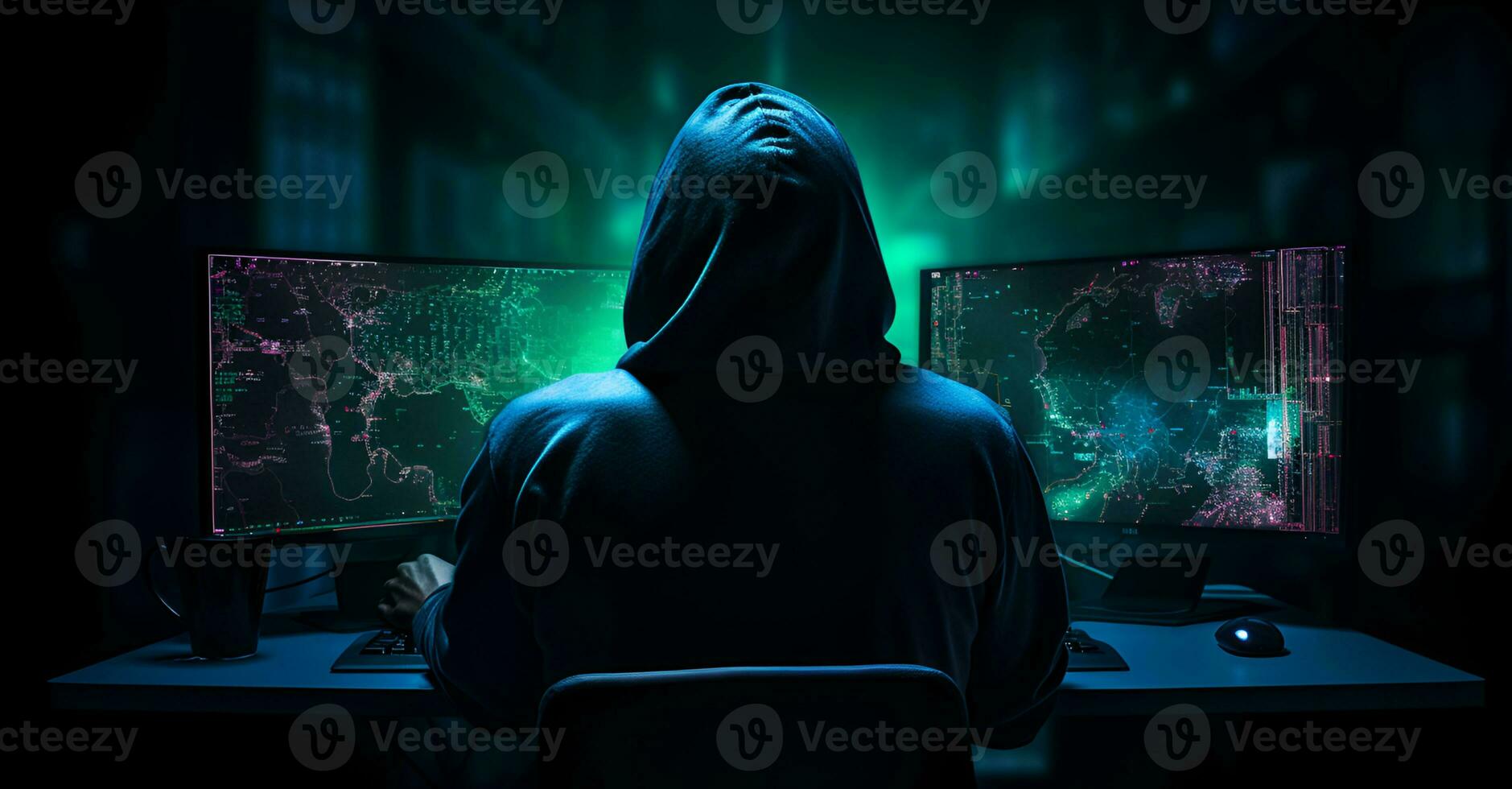 AI generated hacker hacking wearing hoodie photo