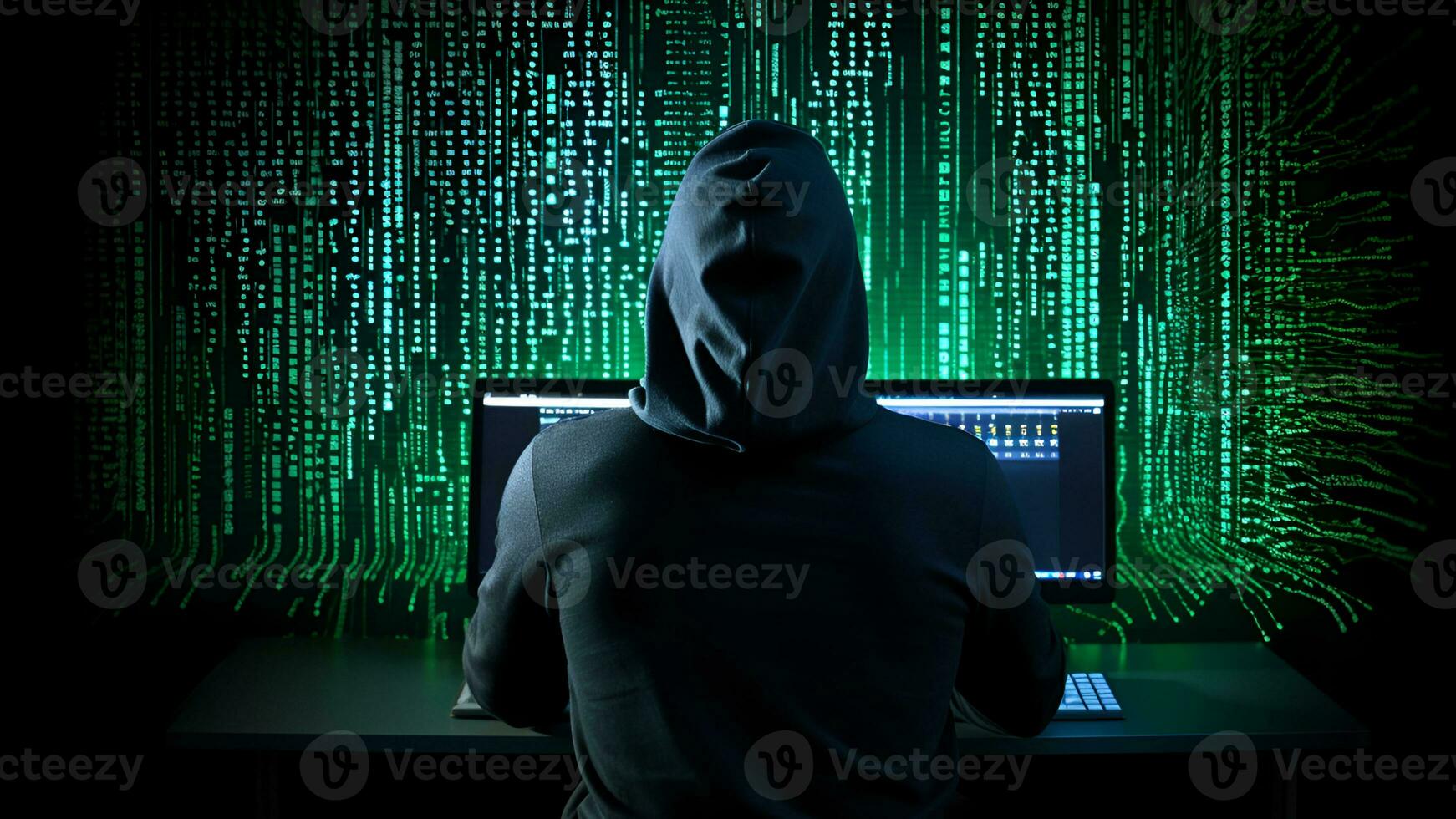 AI generated hacker hacking wearing hoodie photo