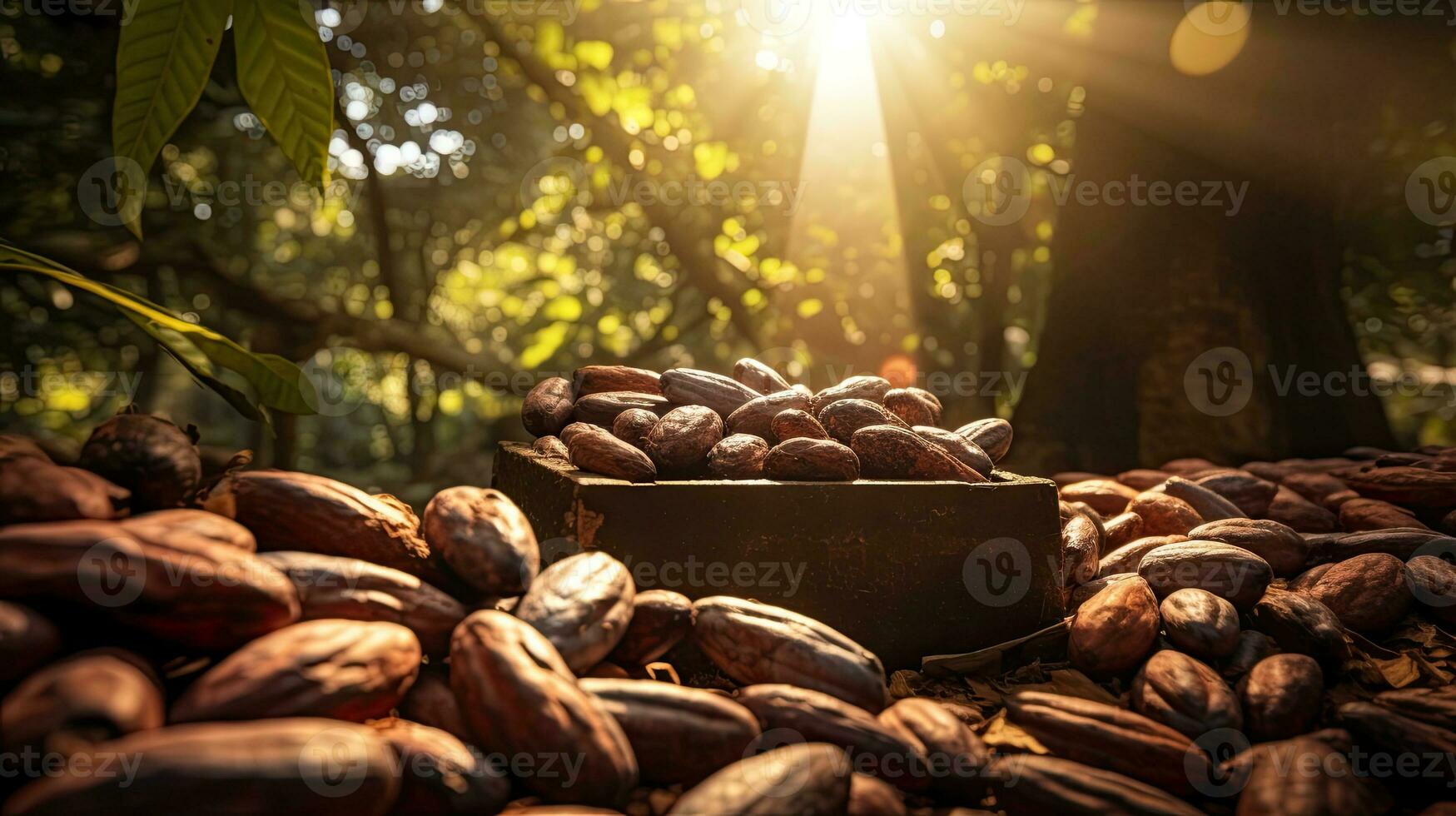 ai generado Fresco cacao Fruta con ligero exposición ai generativo foto