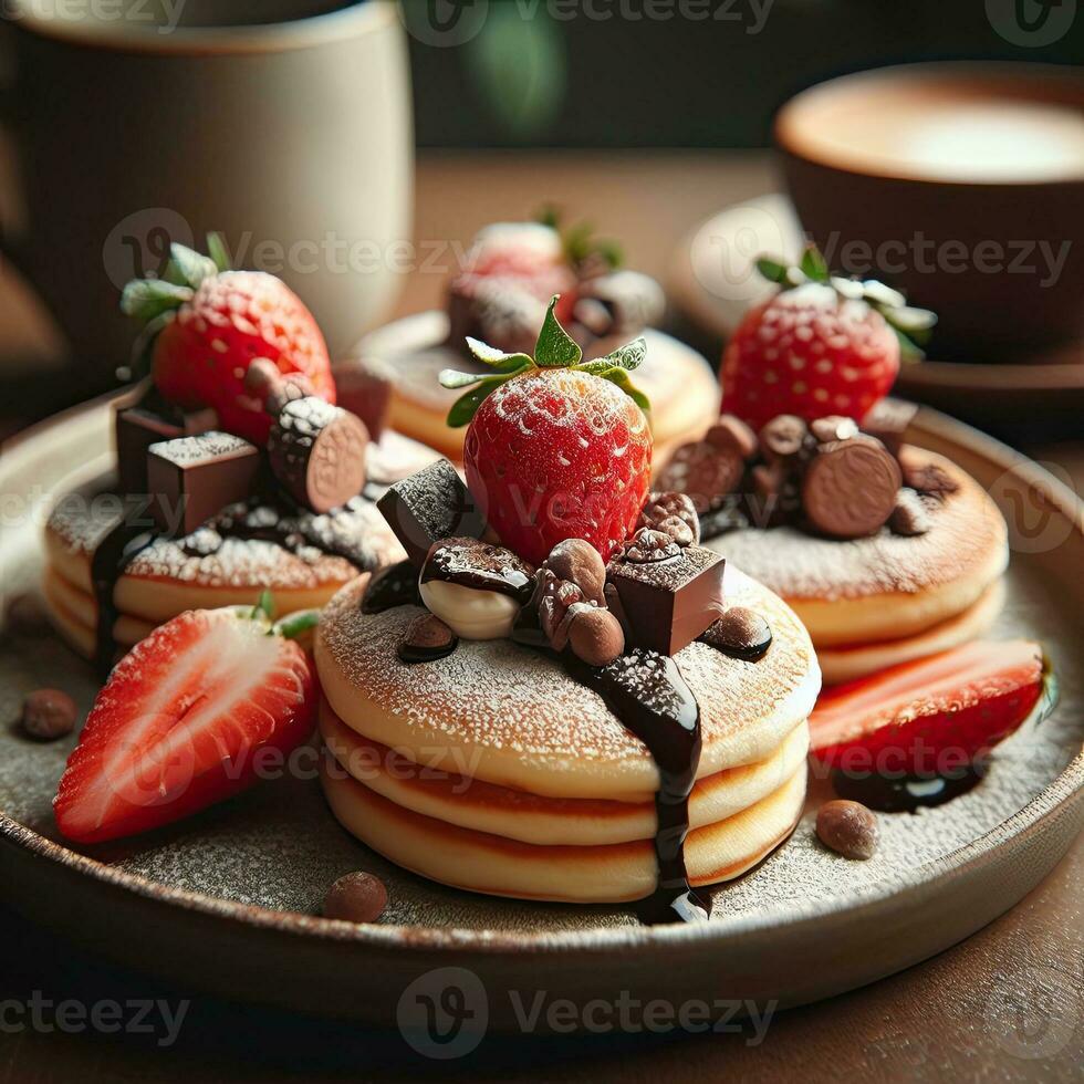 AI generated Delicious pan cake with strawberry chocolate topping AI Generative photo