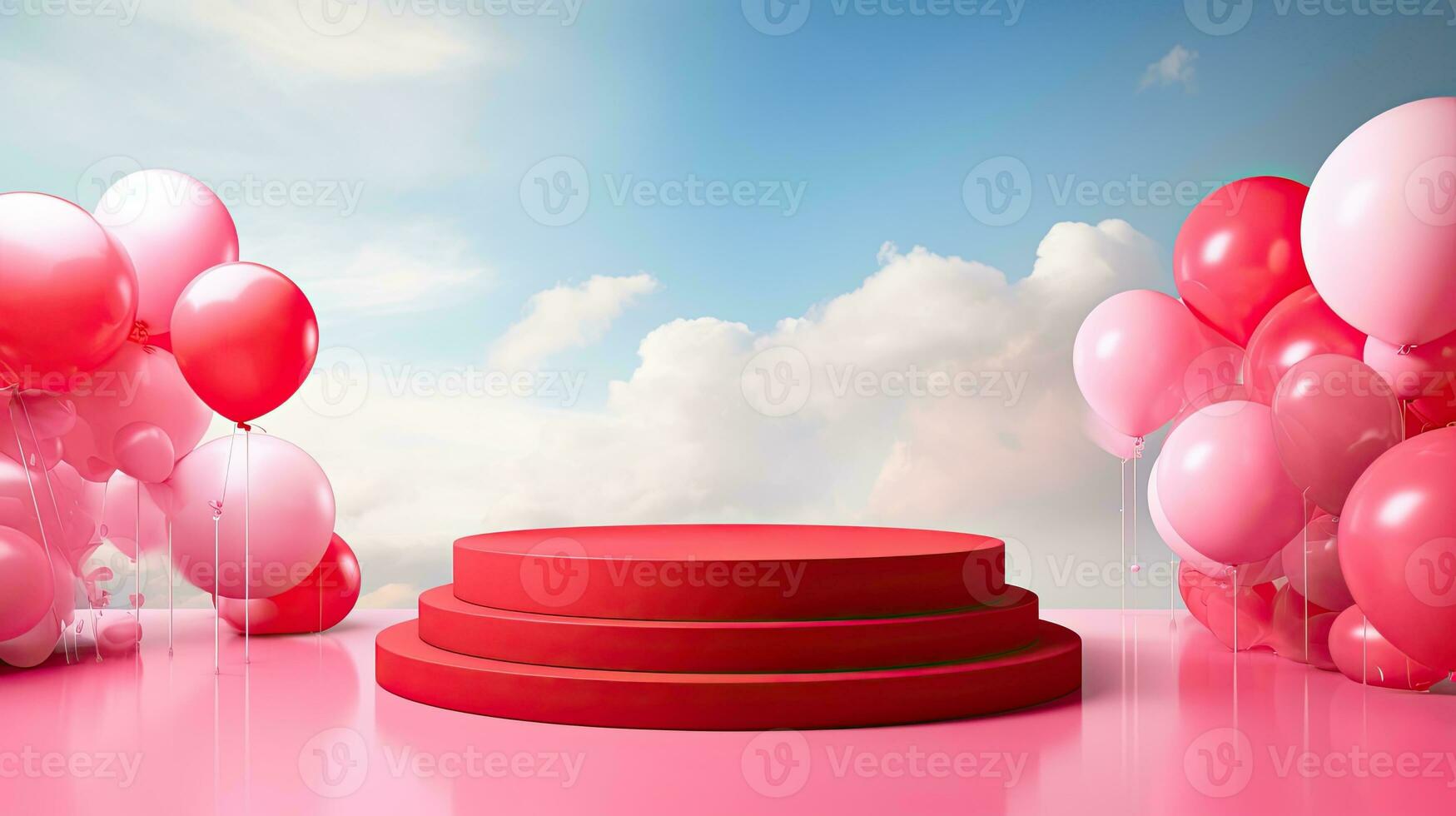 AI generated Red podium product mockup with balloon AI Generatiev photo