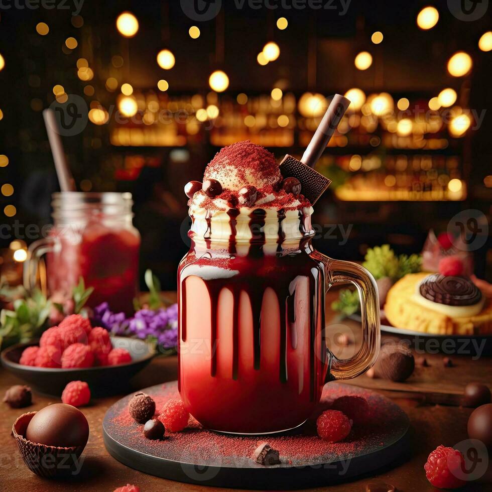 AI generated Raspberry drink with chocolate topping AI Generative photo