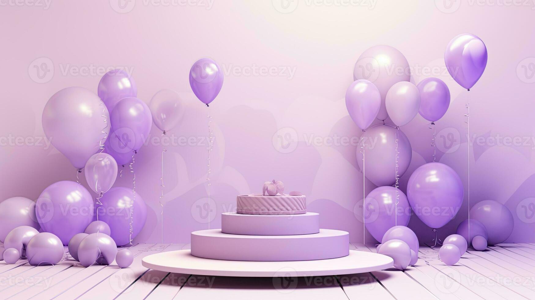 AI generated Purple podium product mockup with balloon AI Generative photo