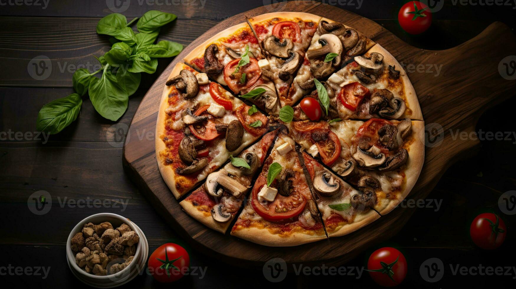 AI generated Fresh of the grill pizza with basil leaf AI Generative photo