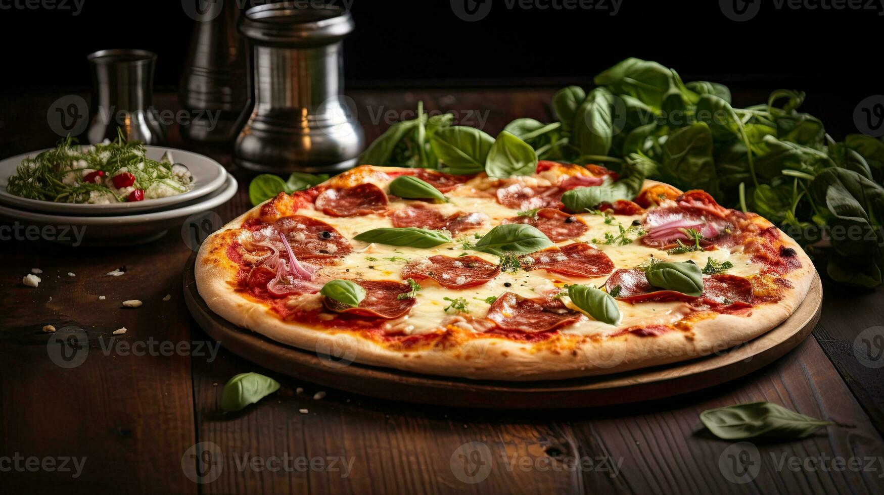 AI generated Fresh Italian pizza on the cutting board AI Generative photo