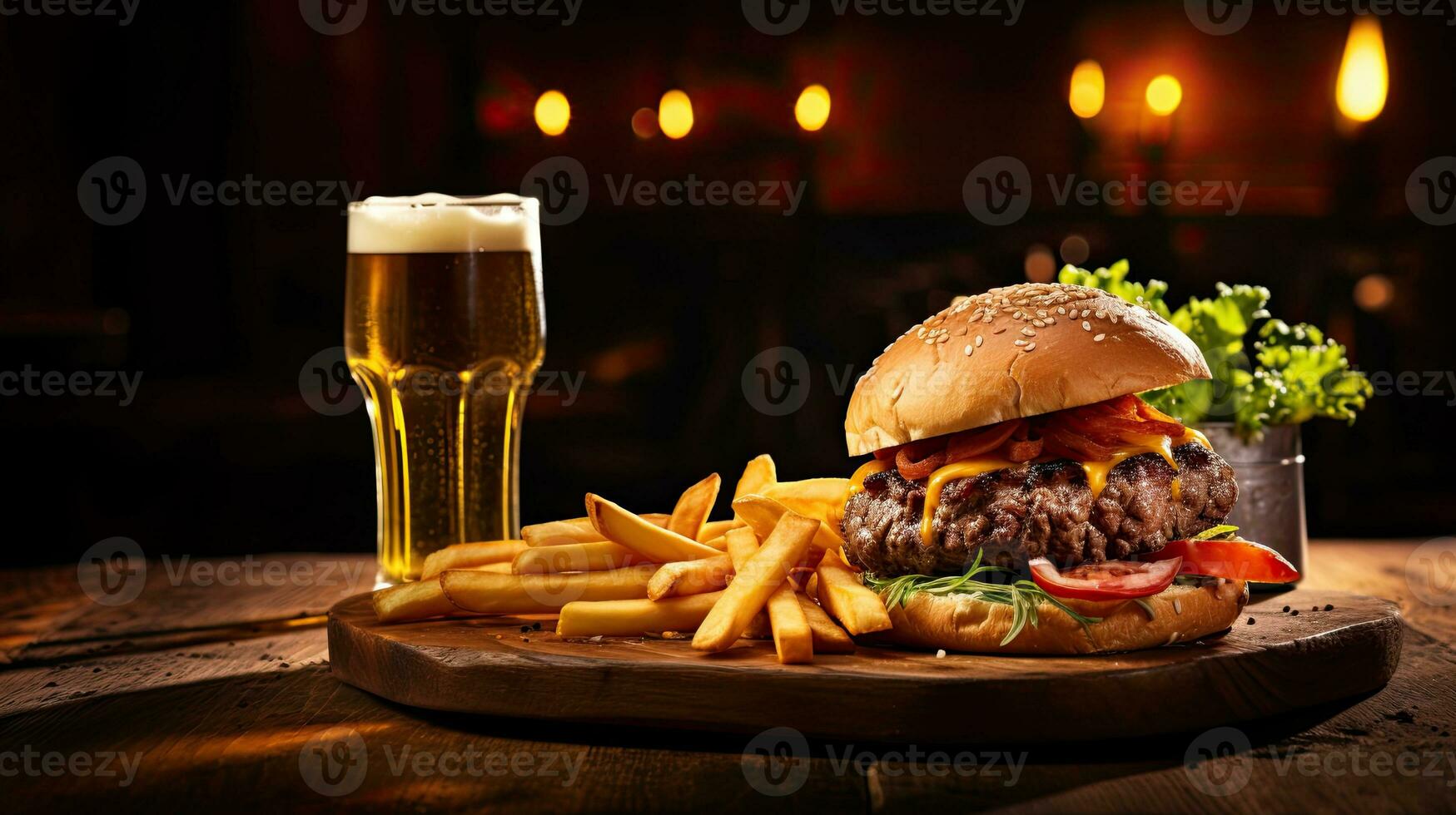 AI generated Delicious and juicy beef burger on the table AI Generative photo