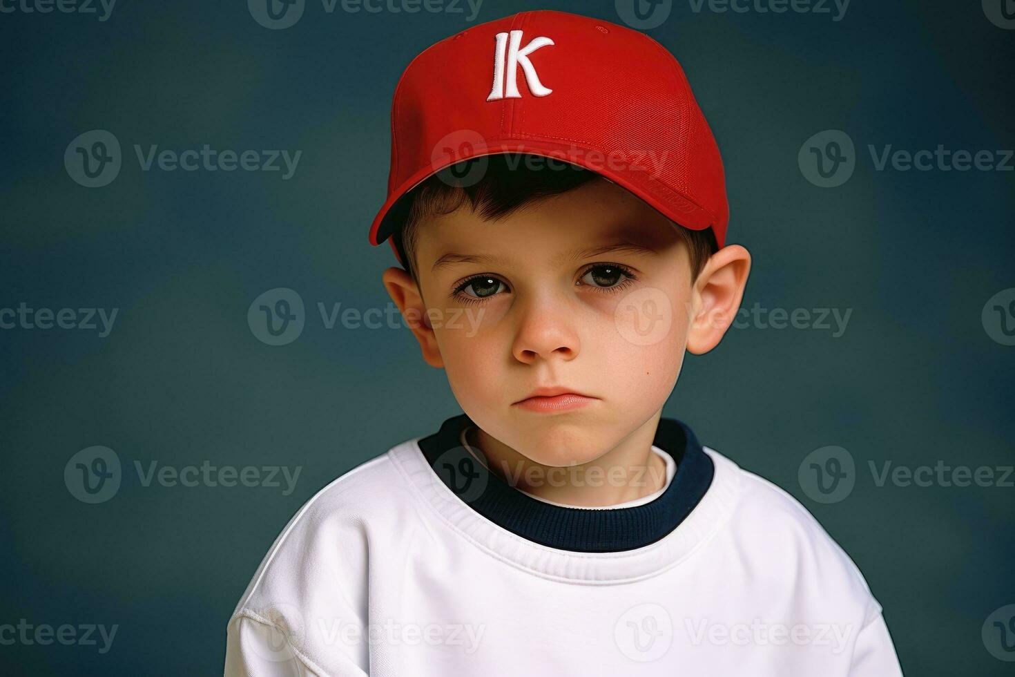 AI generated Autism. Child. Early signs of autism syndrome in children. wearing baseball suit. AI generative photo