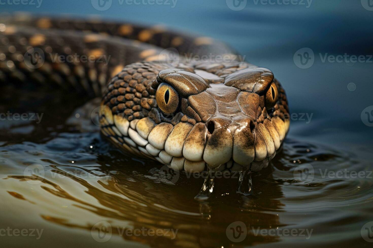 AI generated a close up of a snake swim in a tank of water. generative ai photo
