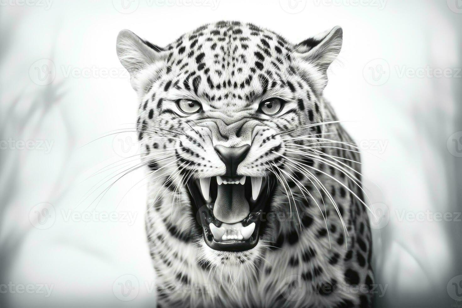 AI generated Close up of a roaring leopard isolated of transparent background. generative ai photo