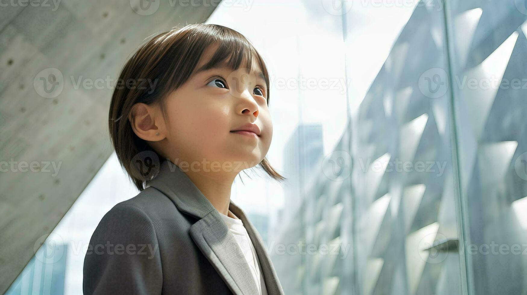 AI generated Little Girl Standing in Front of a Building photo