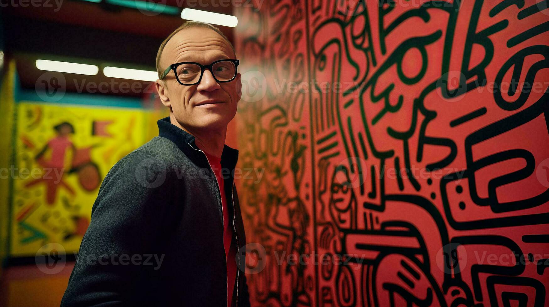AI generated Man Standing in Front of Red Wall photo