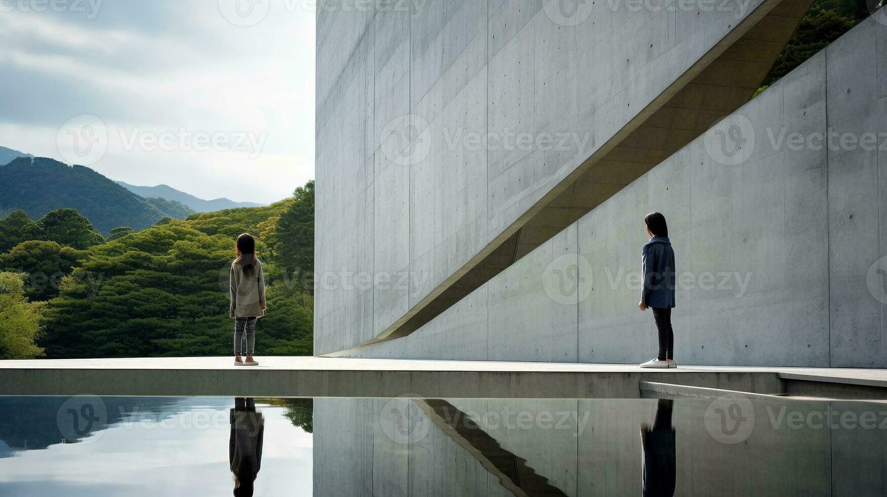 AI generated Two People Standing in Front of a Large Building photo