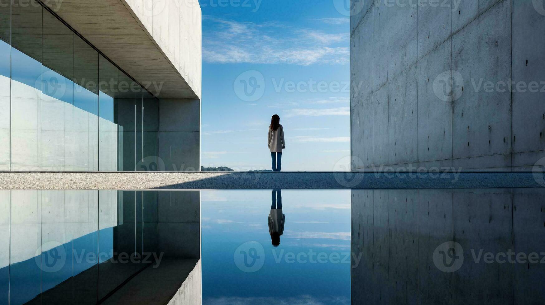 AI generated Person Standing in Front of a Large Building photo