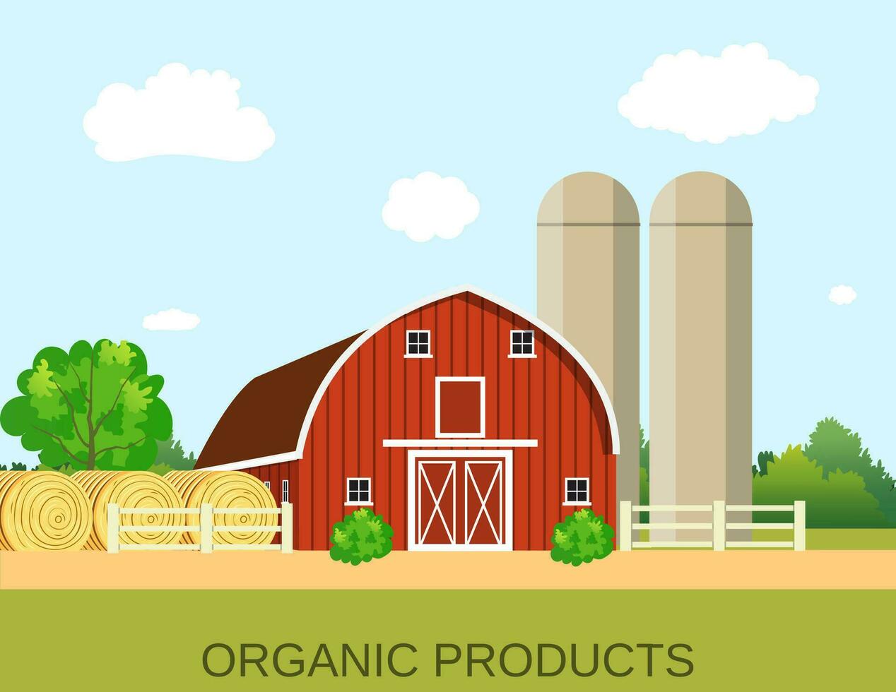 farm with wooden village house vector