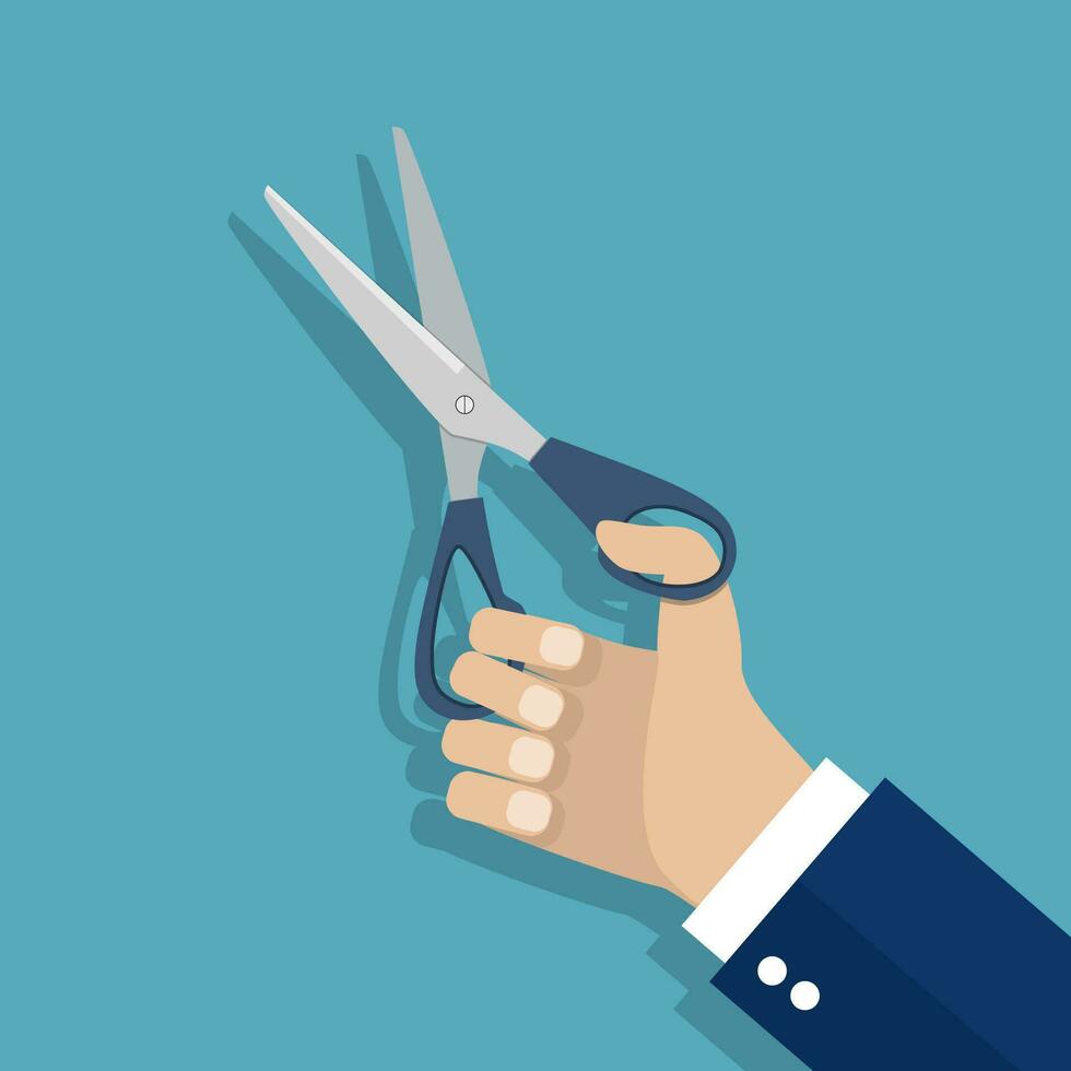 Man holding Scissors in hand. vector