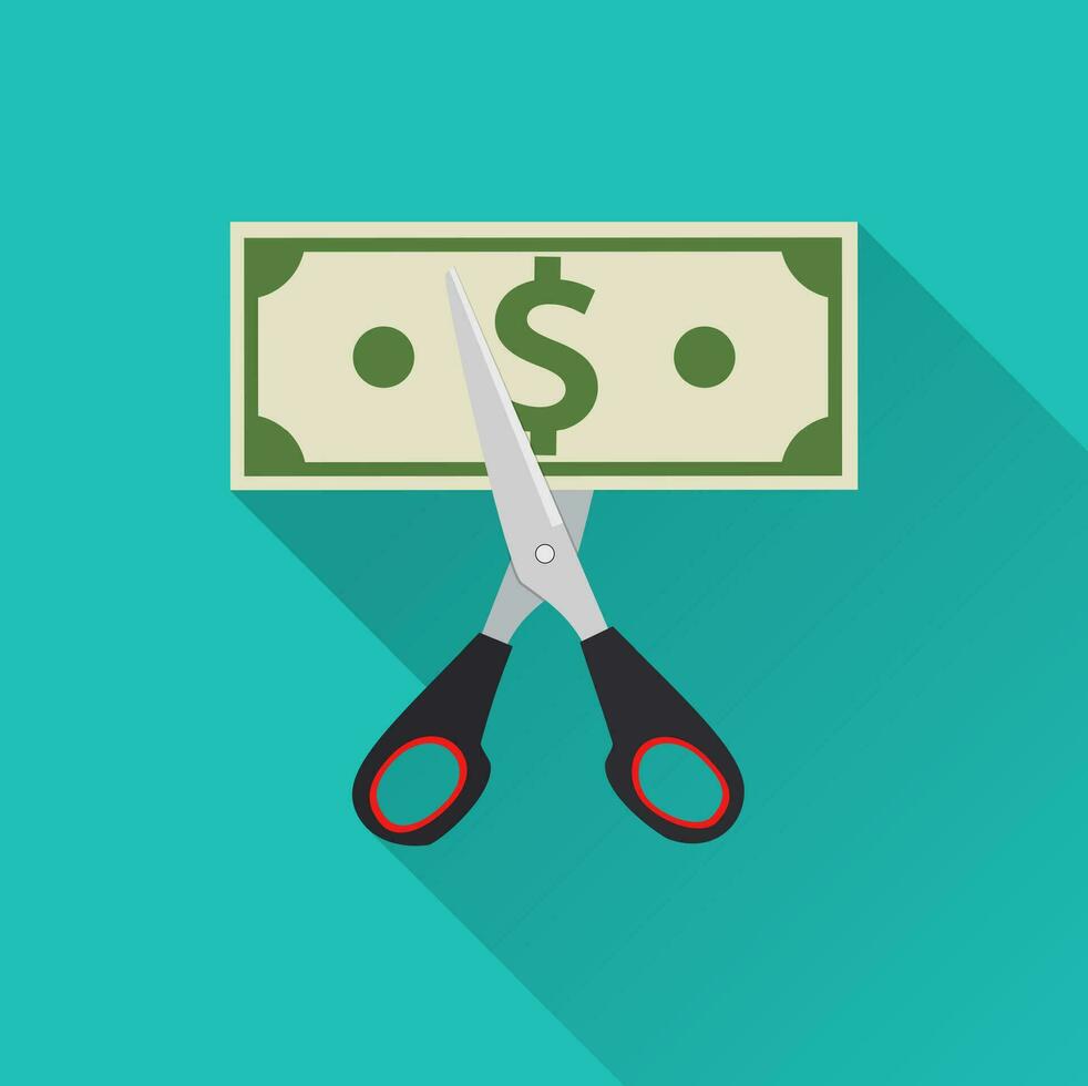 Scissors cutting money bill. vector