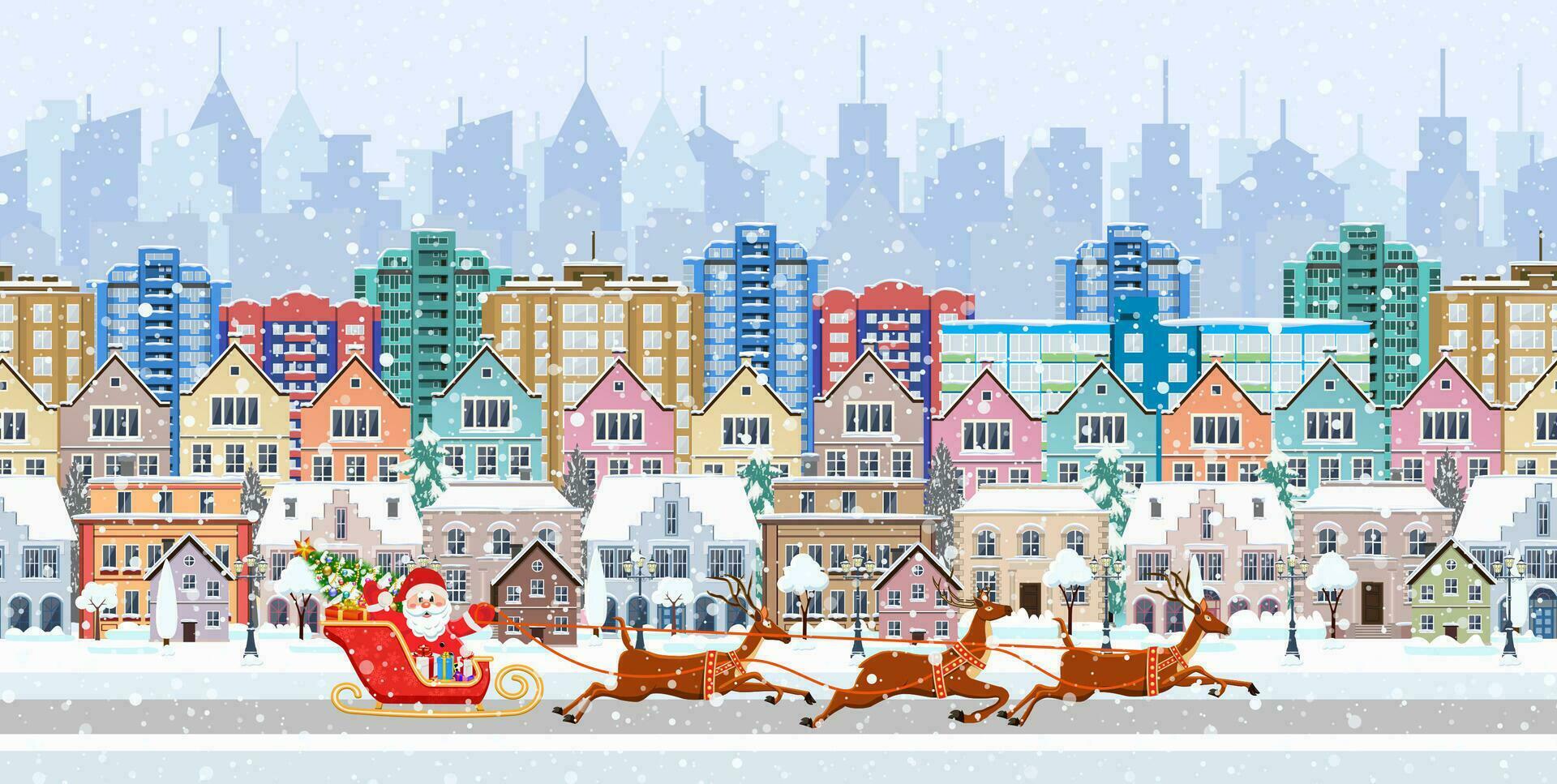 panorama. seamless border with a winter cityscape vector