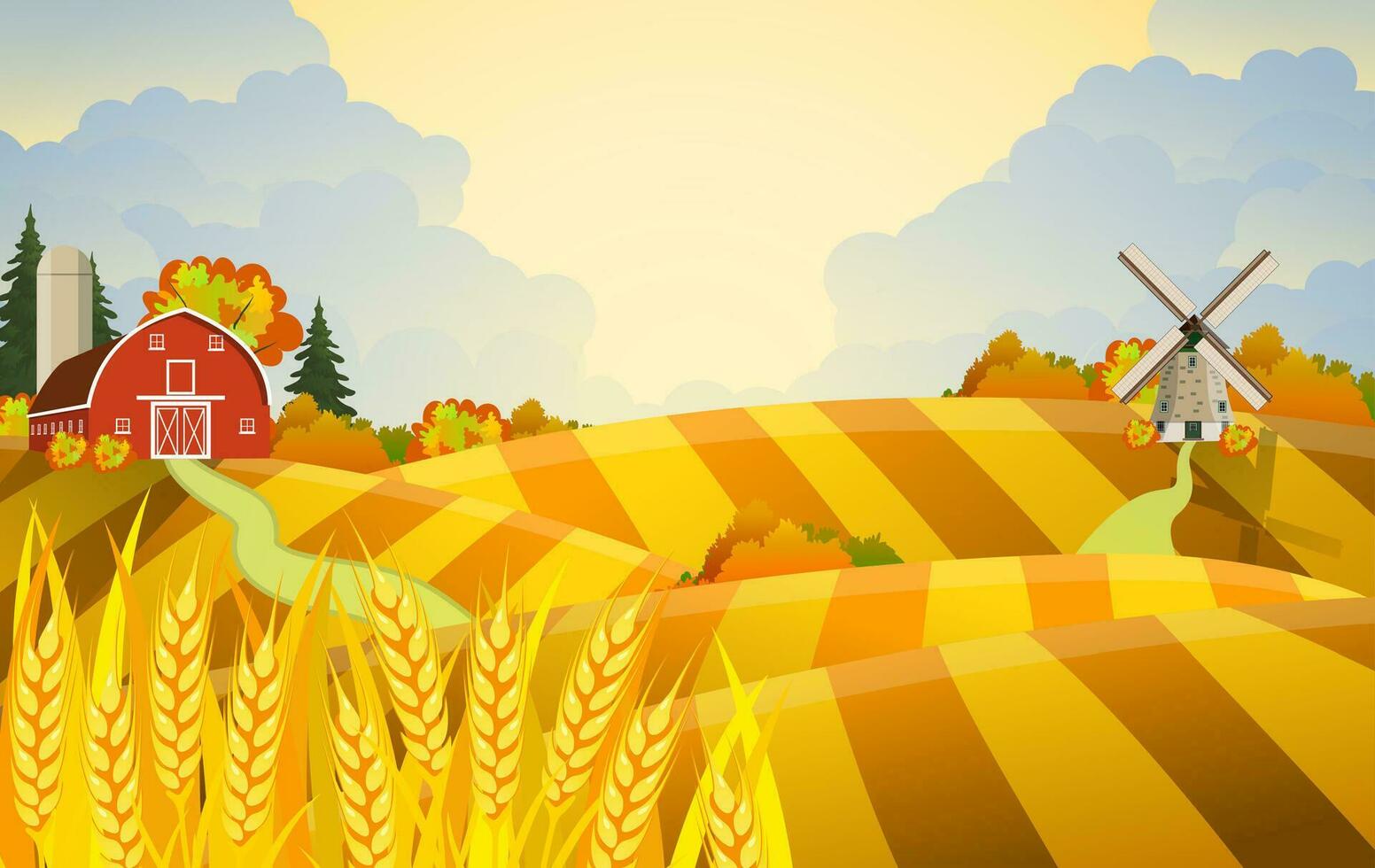 Cartoon beautiful fall farm scene vector