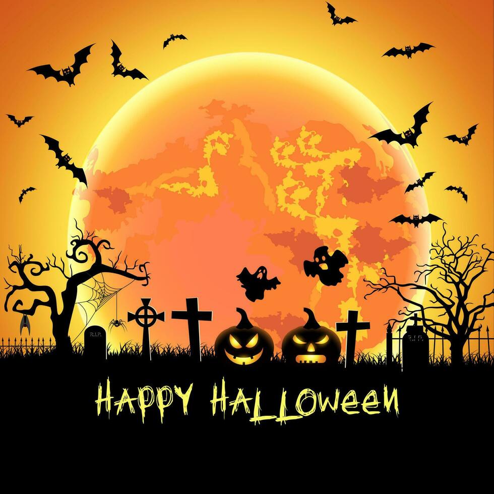 Halloween illustration with tomb and bats vector