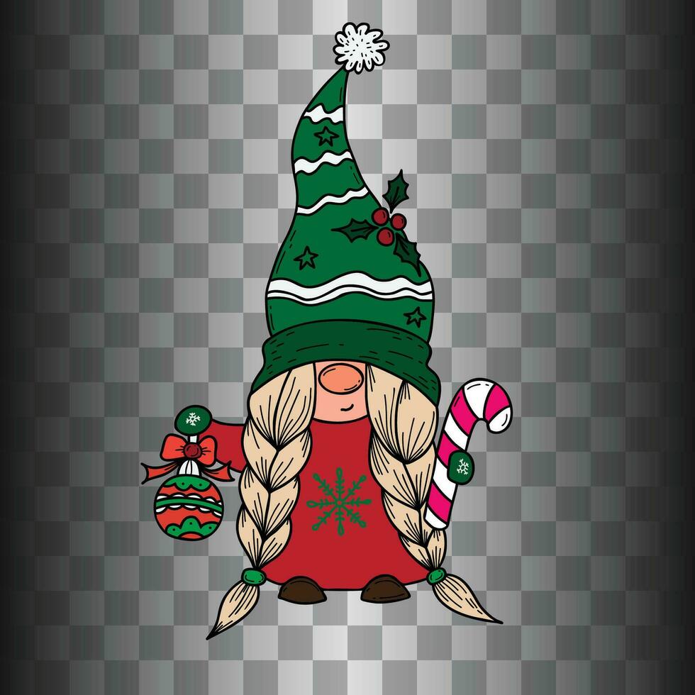 Cute Scandinavian Christmas Girl Gnome vector hand drawn dwarf character