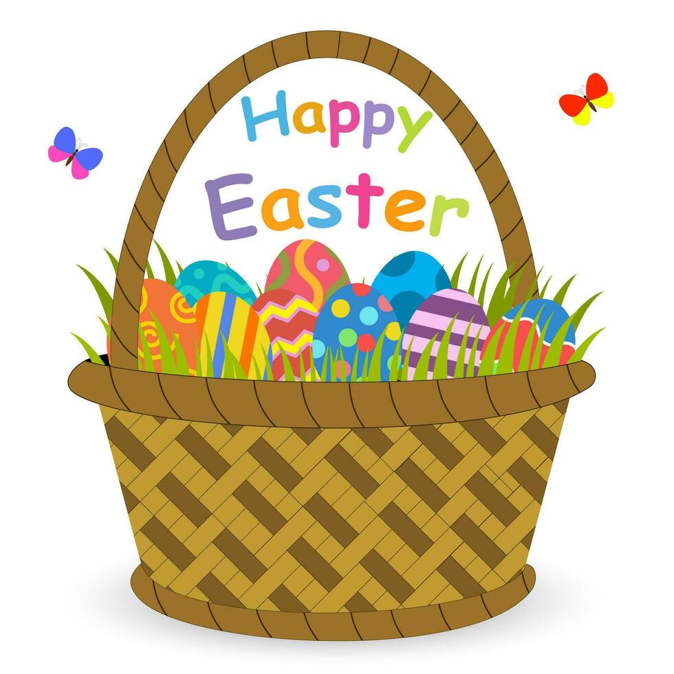 Basket with easter eggs vector
