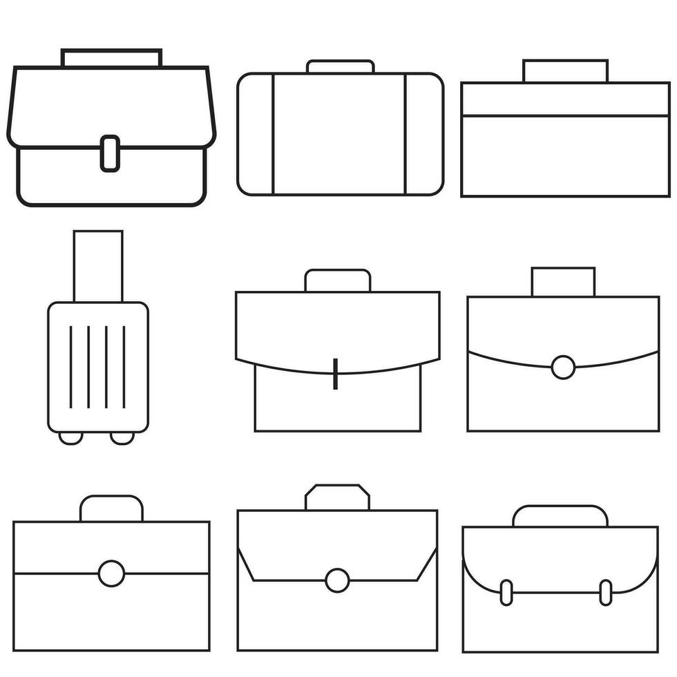 vector ilustración de maleta icono, maletín Delgado línea vector icono colocar. aislado vector oficina y negocio símbolo. sencillo estilo infografía diseño elemento